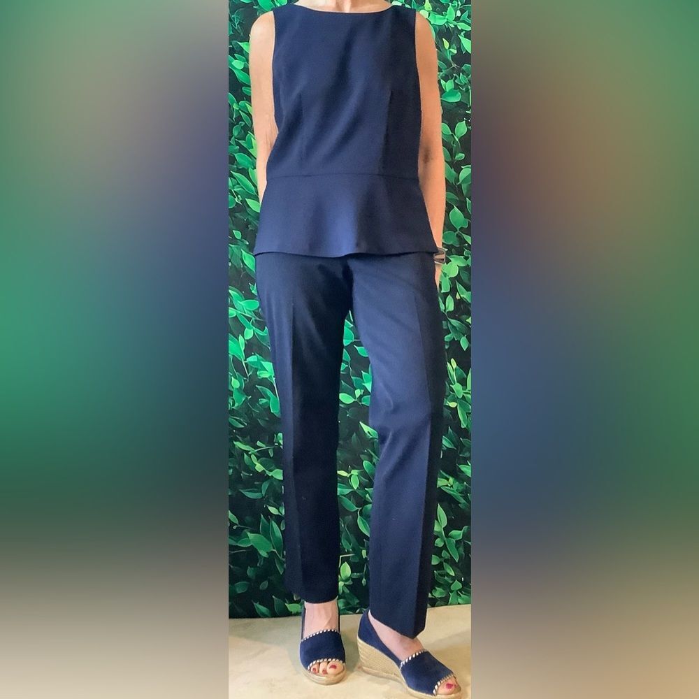 🔵 Talbots Navy Sleeveless Peplum Top – Rounded Neck – Size 6